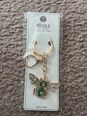 Nicole Gold-Tone Bee Keychain with Green Crystals